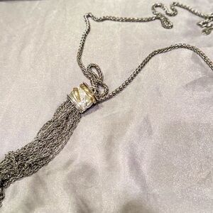 Elegant Silver Necklace with Crystal Cluster and Tassel
